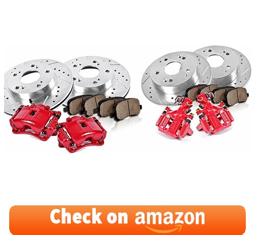 Callahan Brake Parts Review: Callahan CCK12035 FRONT + REAR Powder Coated Red [4] Calipers + [4] Drilled/Slotted Rotors + Quiet Low Dust [8] Ceramic Pads